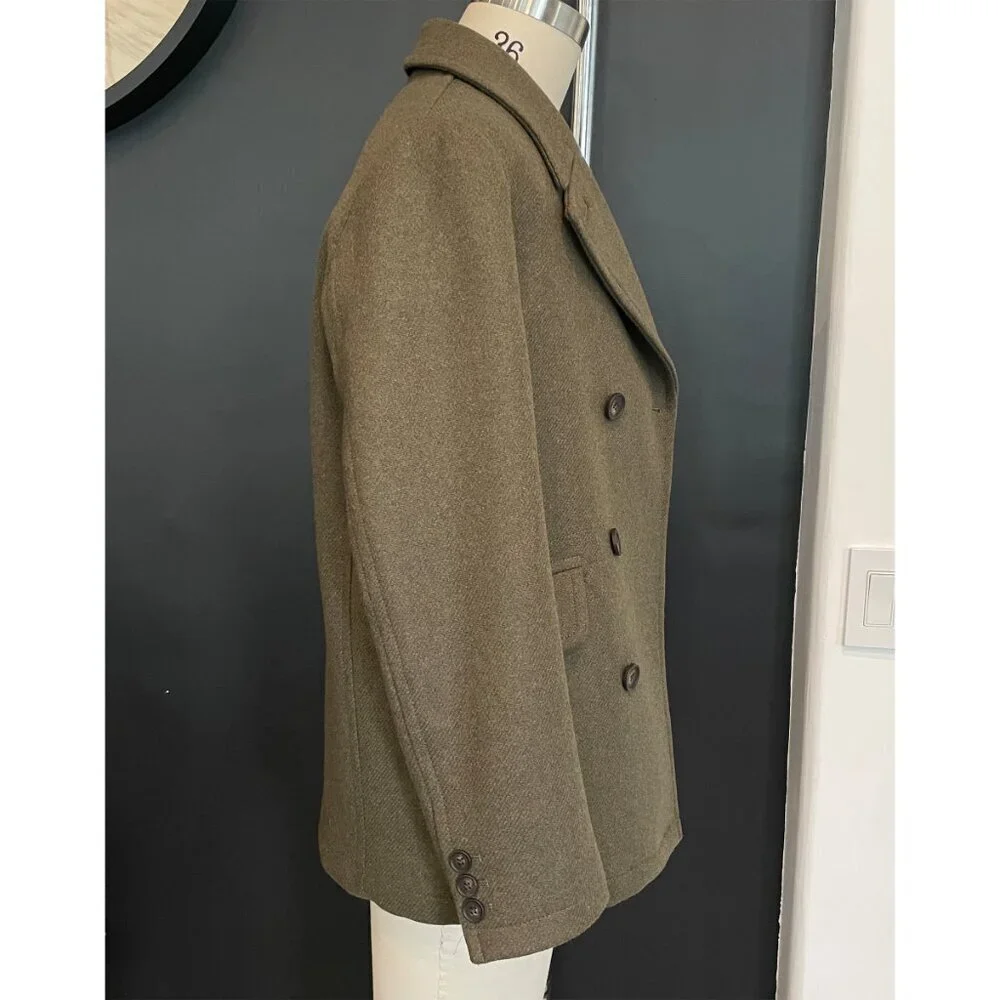 Ted Baker 273719 Mens Olive Green Wool Blend Peacoat Size 2 (M)
